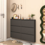 Metal Shoe Cabinet with 3 Flip Drawers and Wall Mount for Entryway, Black Metal