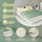 Modern Minimalist Bed Frame 140x200cm with Mattress, Beige Velvet