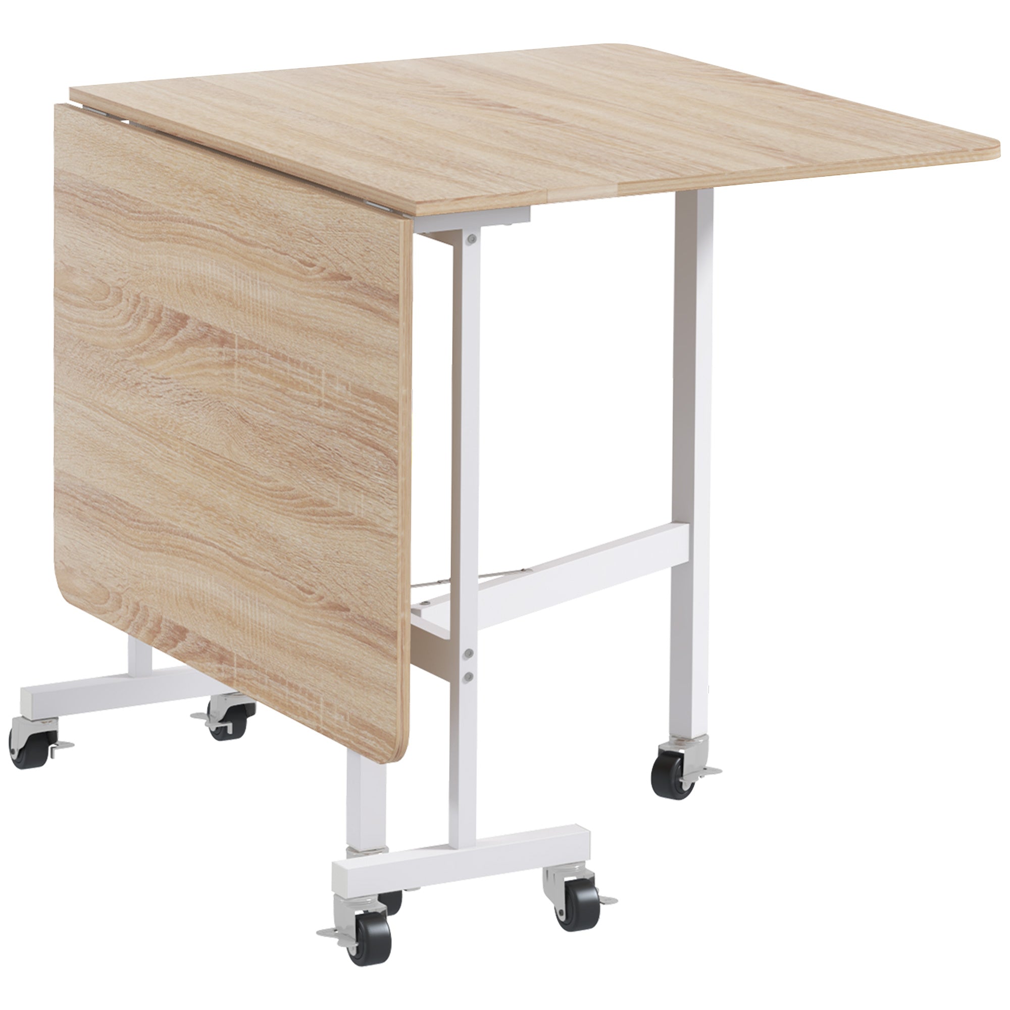 Dining Table for 4-6 People, Foldable with Wheels, Steel Frame, Oak
