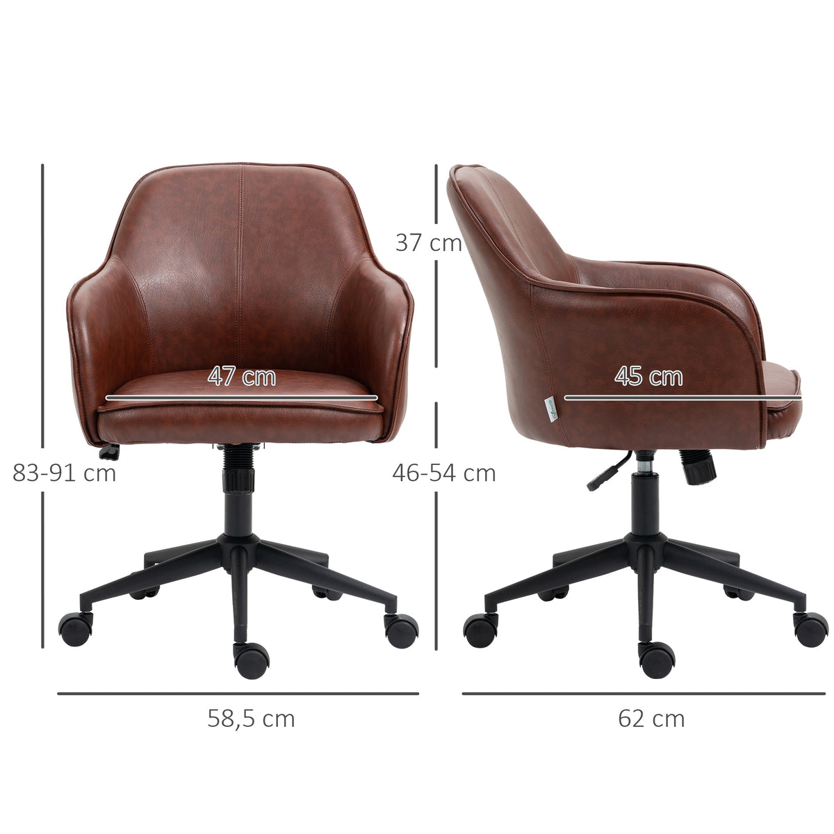 Office Chair Desk Chair Rocking Function Height Adjustable 120kg, Faux Leather Brown