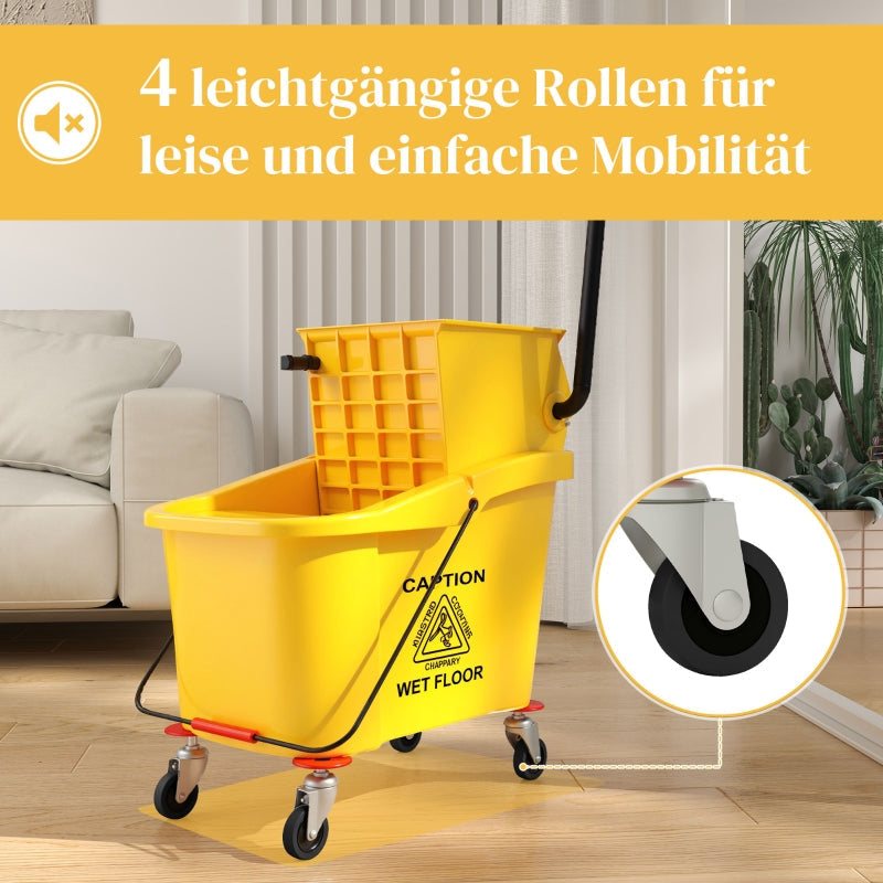 Cleaning Cart - 36 Liter, Mop & Handle - Yellow