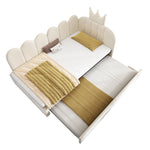 L-Shaped Sofa Bed with Pull-out Bed, Crown Lattice Design, 90x200cm, Beige Velvet
