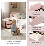 Upholstered Children's Bed with Bear-Shaped Headboard and Matching Bedside Table, 90x200cm, Pink Velvet