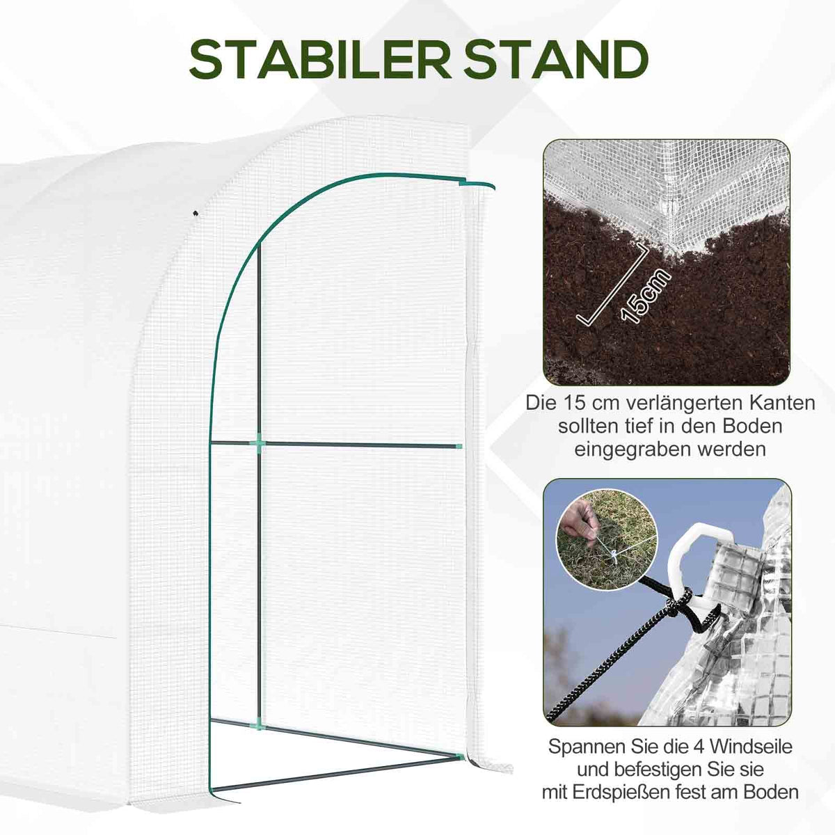Greenhouse with Shelves, Windows, Winterproof 300x150x213cm Steel Foil, White