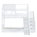 Bunk Bed, House Bed with Stairs, Slide, Storage, Safety Gate & Drawer, Pine/MDF, White