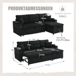 3-Seater Corduroy Sofa Sleeper Hydraulic Chaise Storage Cup Holders USB-C Corduroy