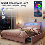 Children's Upholstered Bed 140x200cm with 4 Drawers & LED, Pink