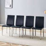 Minimalist Dining Chairs Set of 4, Modern Ergonomic Design with Metal Legs, Black PU Leather and Silver