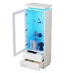 Display Cabinet 60x40x171cm Tall Glass LED 2 Drawers, High-Gloss White