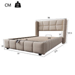 Upholstered Bed with Pneumatic Storage System and Headboard, 90 x 200 cm, Beige Linen