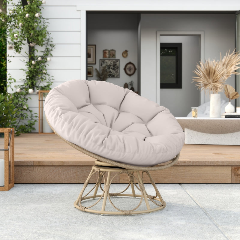 Papasan Chair, 360° Rotatable Wicker, Light Gray