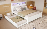 Double Bed with Trundle, Storage & LED Light, White Pine Frame