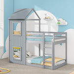 Bunk Bed 90x200cm House Bed with Ladder and Canopy Solid Wood Grey