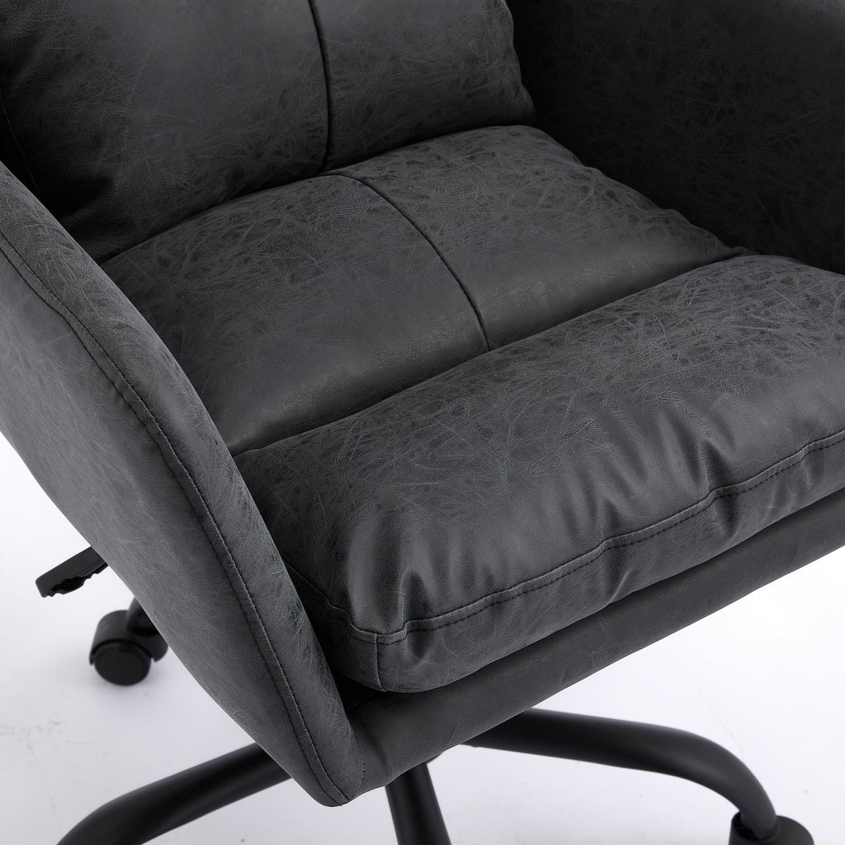 Office Chair with Height Adjustable Black Base, Black PU Faux Leather