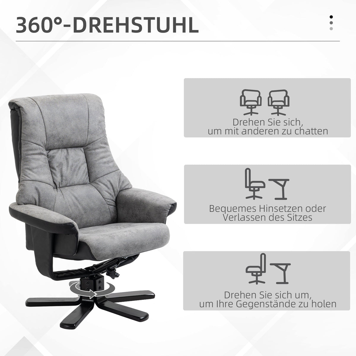 Recliner with Footstool Swivel TV Chair Reclining Function Microfiber Gray
