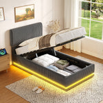 Modern Upholstered Bed with LED, USB-C Charging and Storage, 90x200, Gray Corduroy