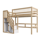Solid Wood Bed 90x200 with Storage Stairs - Wood Color