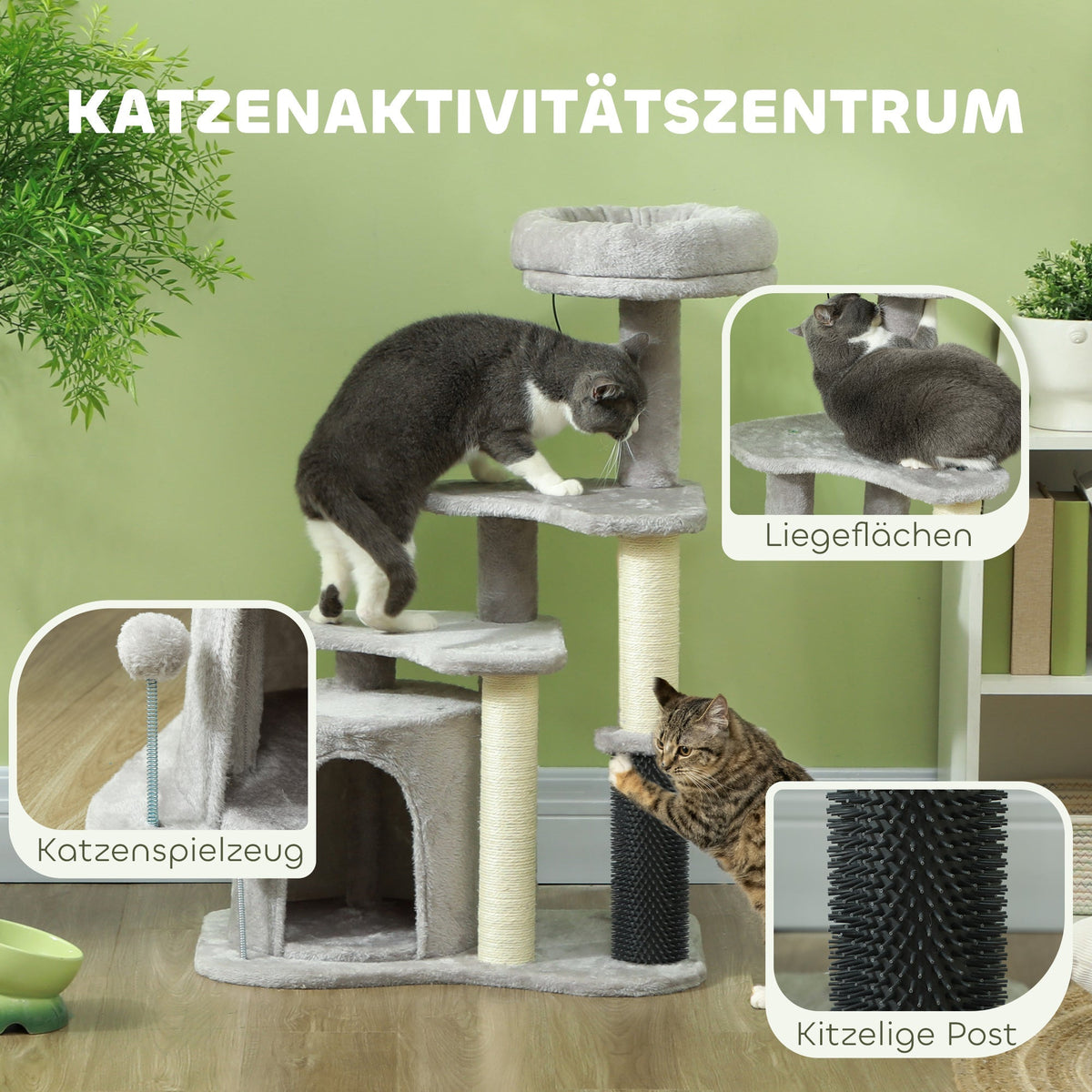 Cat Tree 87 cm, Cave Bed Scratching Post, Light Grey