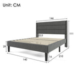 Upholstered Bed 140x200cm, with Slatted Frame & Headboard, Double Bed, Linen Dark Grey