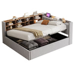 Upholstered Bed/Sofa Bed with Hydraulic Storage, USB Charging and Night Light, 140x200cm, Light Grey Velvet Fabric
