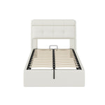 Upholstered Bed 90x200 Hydraulic Bed Box & Headboard Storage PU White