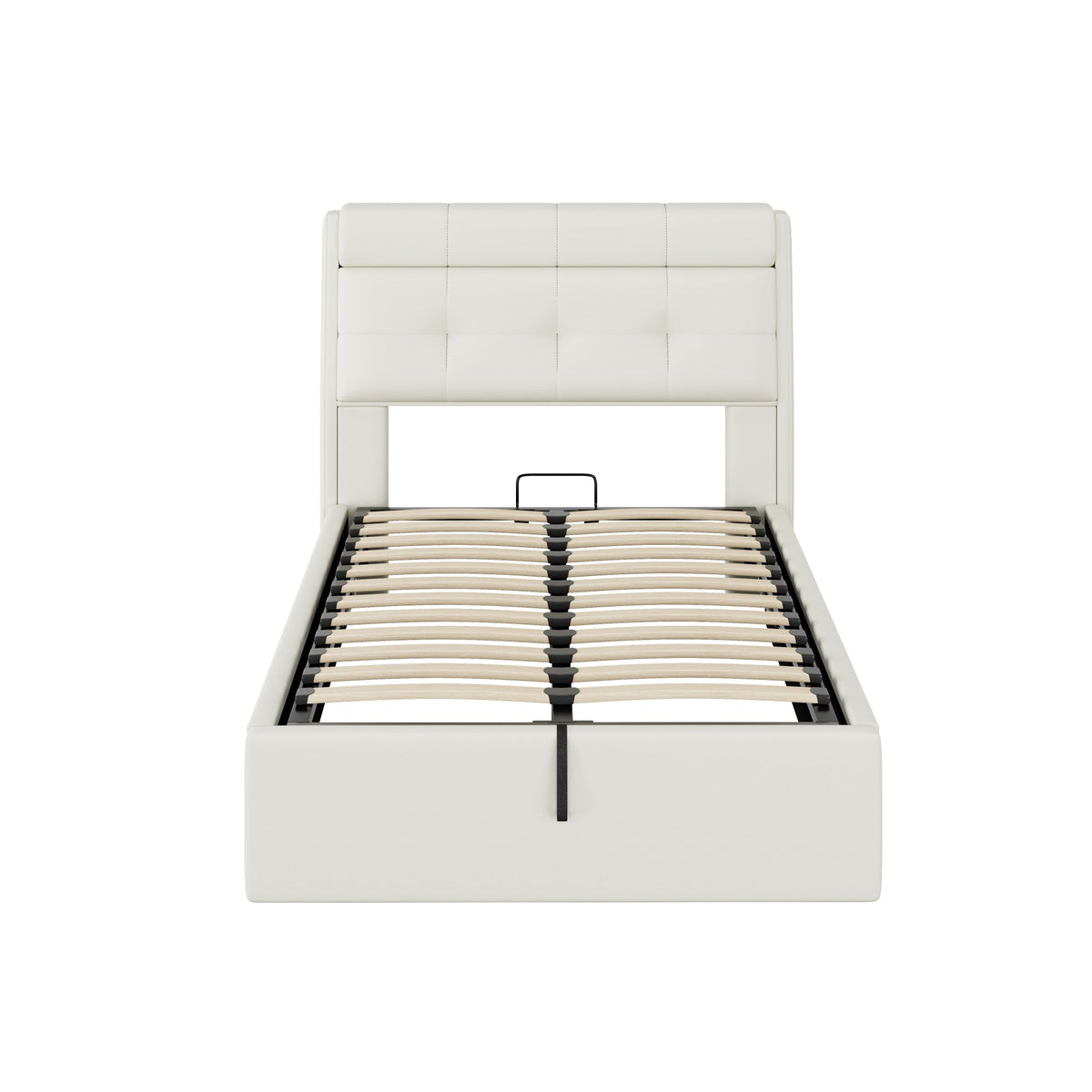 Upholstered Bed 90x200 Hydraulic Bed Box & Headboard Storage PU White