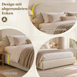 Upholstered Double Bed 160x200cm Hydraulic Storage, Beige Chenille
