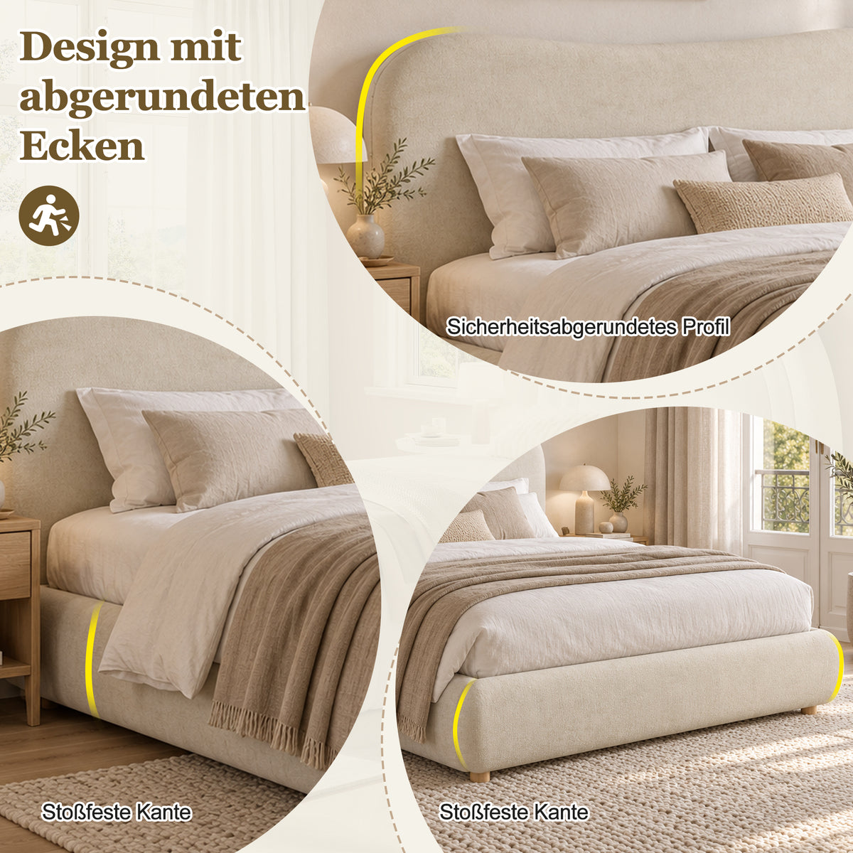 Upholstered Double Bed 160x200cm Hydraulic Storage, Beige Chenille