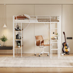 Loft Bed 90x200cm with Desk 3 Shelves - White Metal
