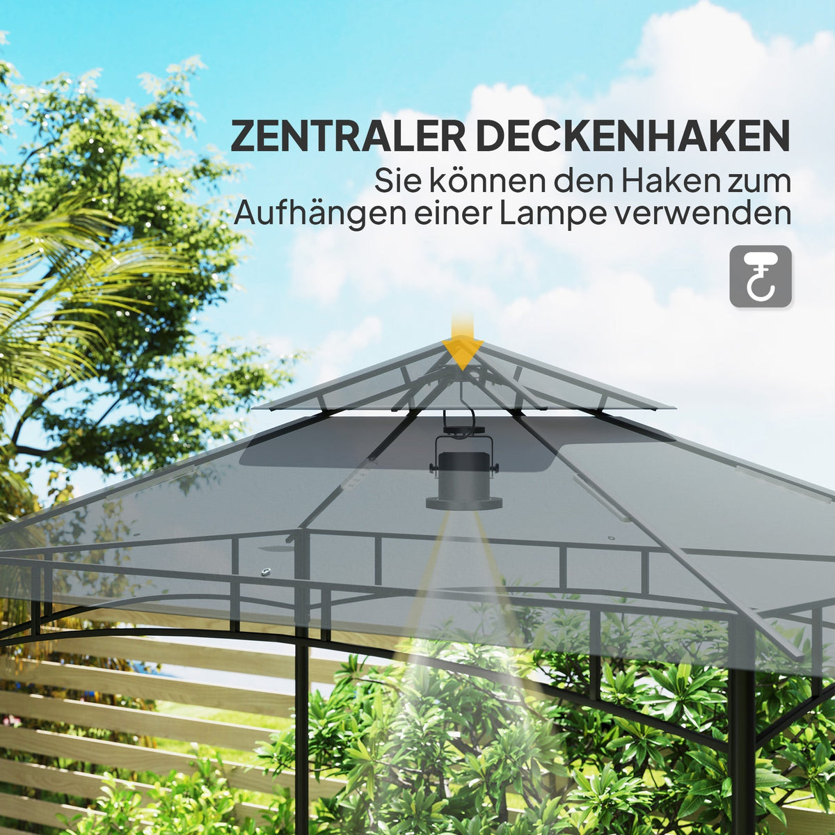Grill Pavilion LED Lighting, 240x150x258cm, Water-Repellent, Double-Layered Roof, Side Shelves, Dark Grey