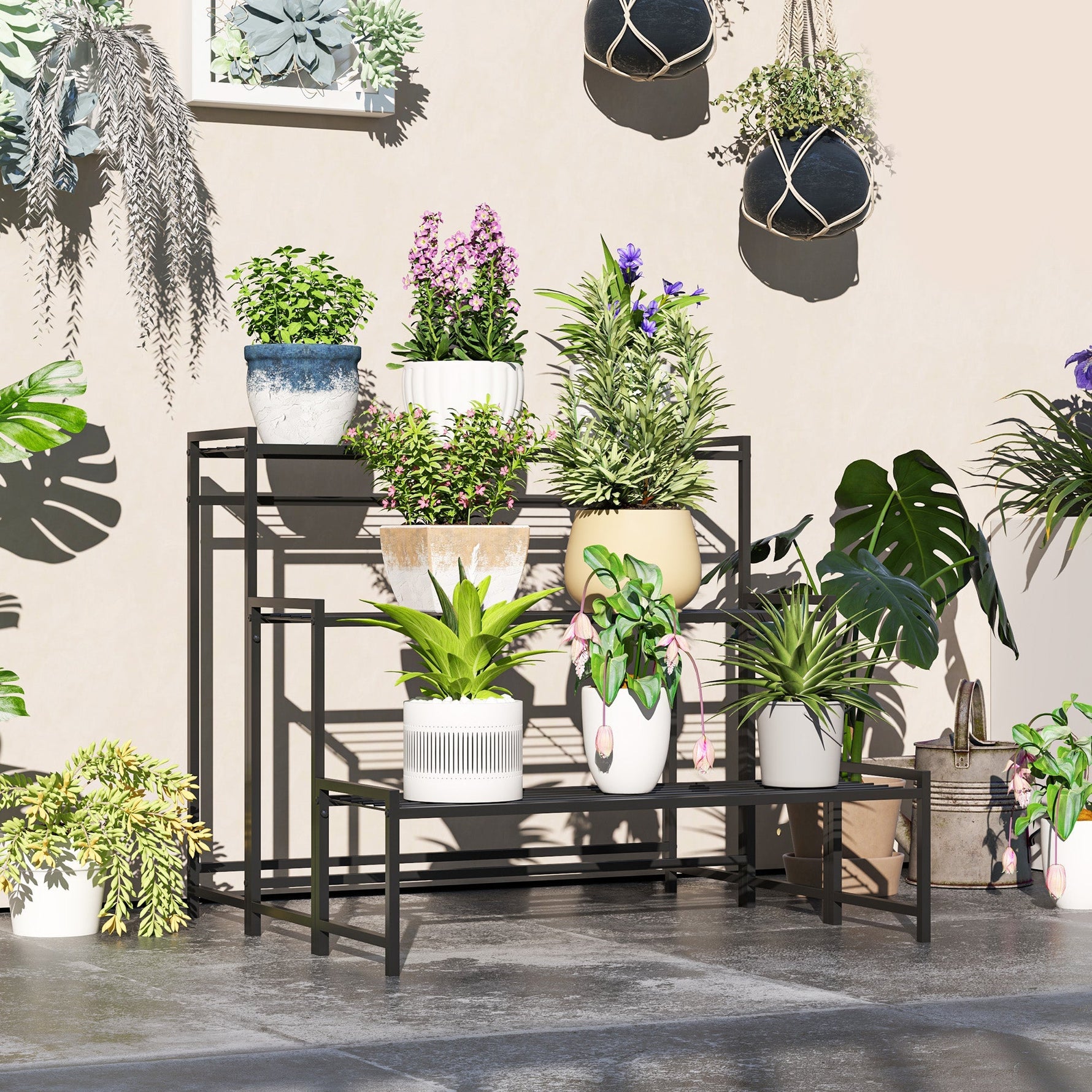3-Tier Plant Stand, Metal, 66cm High, Black