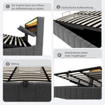 Upholstered Bed 180x200 with Storage & LED Light, Grey Linen