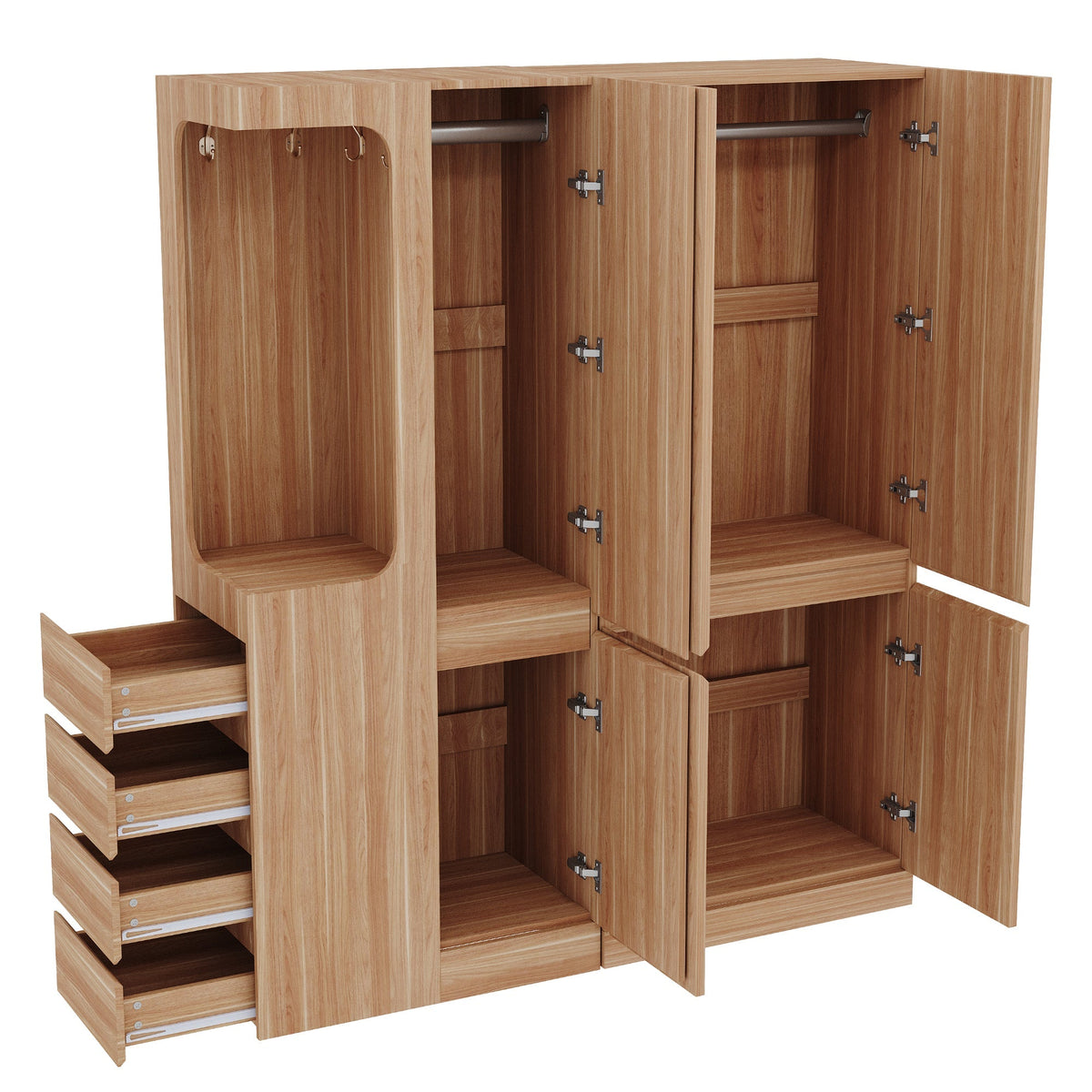 Extra-Large Wardrobe with Drawers and Storage Compartments, 140x40x170cm, Wood Color