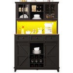 Tall Kitchen Cabinet with LED Lighting and Adjustable Shelves, Black