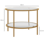 Side Table Round Coffee Table with Shelf, Steel, Gold