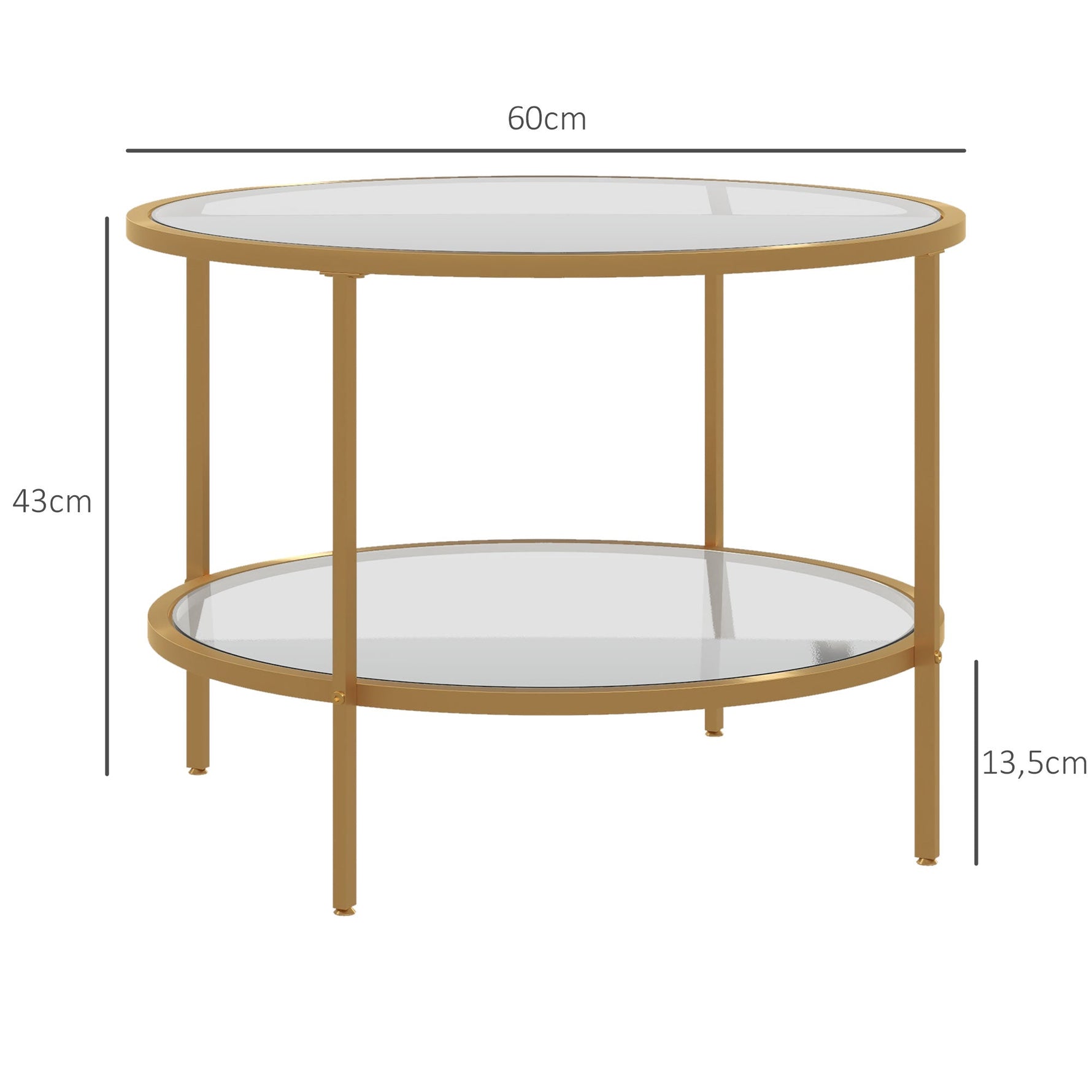 Side Table Round Coffee Table with Shelf, Steel, Gold