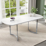 Extendable Dining Table 140/180x80cm 4-6 Seater Modern Silver Metal Legs - White