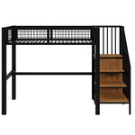 Loft Bed, 90x200 with Ladder & Storage, Iron Frame, Black