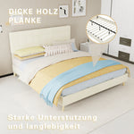 Modern Double Bed with Plaid Headboard, 160x200cm, Beige Fabric