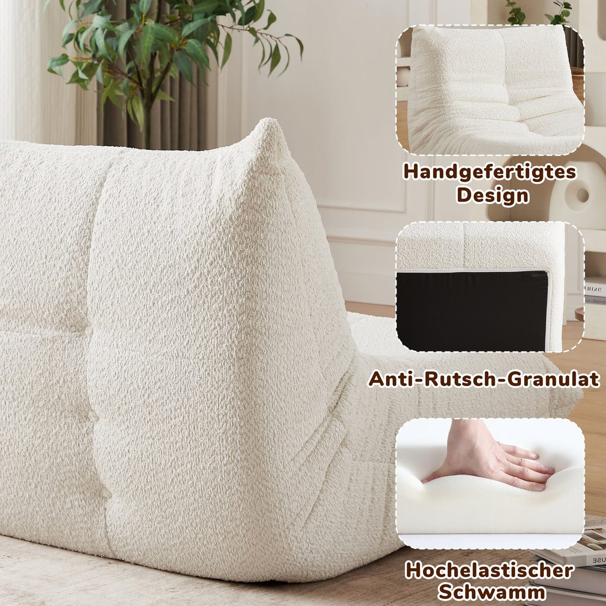 Chenille Togo Sofa with Footrest, Floor Lounge Chair with Memory Foam, Chenille Fabric