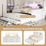 Sofa Bed 140x200cm with LED Lights & 3 Drawers, White