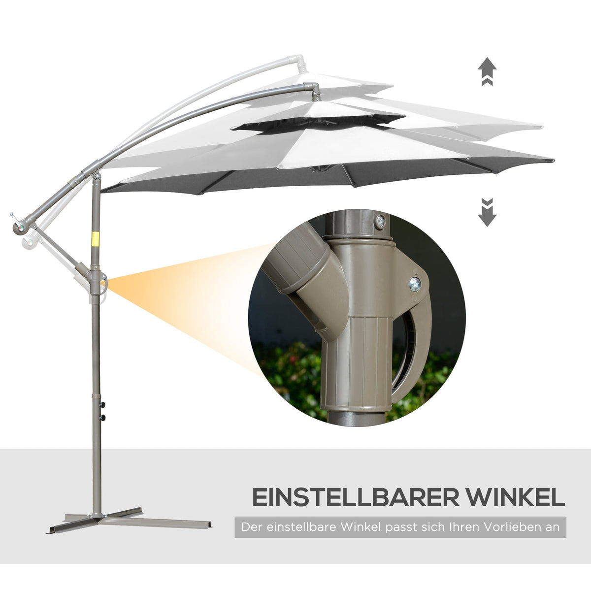 Parasol Cantilever, Double Roof Cross Base, Light Grey Polyester