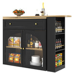 Extendable Bar Table 360° Rotating Storage Shelves Glass - Black