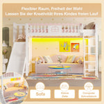 Bunk Bed 90x200cm with Slide, LED Lights, Shelves, EN747 Certified White Pine Wood