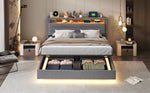 Upholstered Bed 160x200 cm, Hydraulic Floating Frame with Storage, USB & LED, Linen Grey