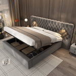 Upholstered Double Bed 160x200cm Hydraulic Storage LED Headboard Lamp - Velvet Grey