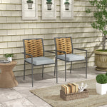 Rattan Garden Chairs, Set of 2, Stackable with Cushions, Grey Steel