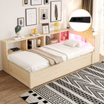 Sofa Bed 90x200cm with Hydraulic Storage & LED, Wood Color