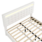 Flatbed Bed 140x200cm with LED & Adjustable Headboard, White PU