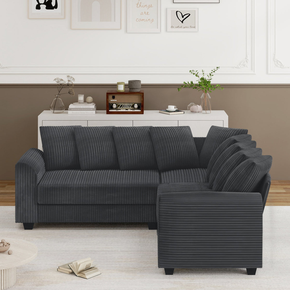Modular L-Shaped Combination Sofa Repositionable Cushions